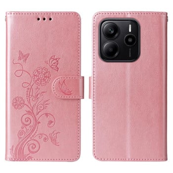 Чохол-книжка з тисненням &quot;метелика&quot; та магнітним хлястиком на Xiaomi Redmi Note 14 4G 164.48mm - золото