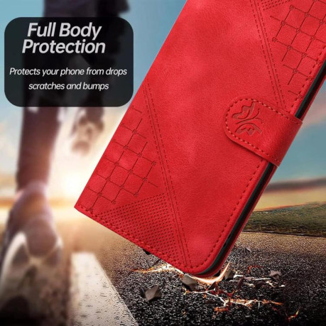 Чехол-книжка Grid Stitching Leather Phone Case with Lanyard для для Motorola Moto G15 - красный