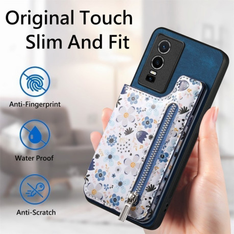 Протиударний чохол Retro Painted Zipper Wallet для Vivo Y76 5G - синій