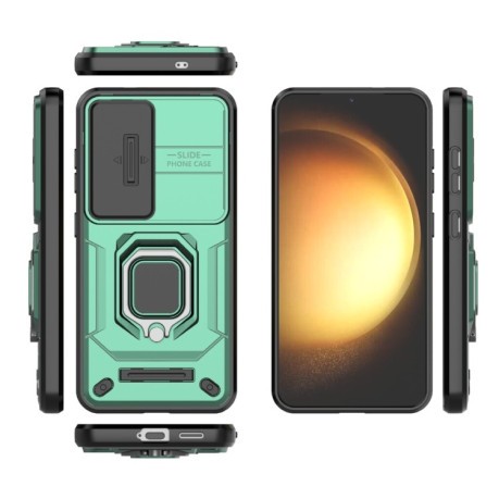 Противоударный чехол Sliding Camshield для Samsung Galaxy S25 5G - зеленый