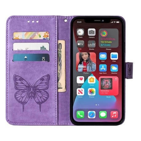 Чехол-книжка Embossed Butterfly для iPhone 14 Pro Max - светло-фиолетовый