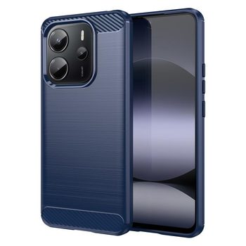 Противоударный чехол Brushed Texture Carbon Fiber на Redmi Note 14 4G - синий