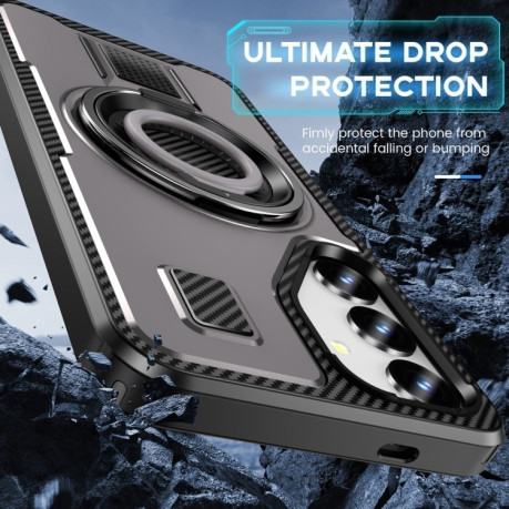 Протиударний чохол Ring Holder Carbon Fiber PC Hybrid TPU  для Samsung Galaxy S25+ 5G - сірий
