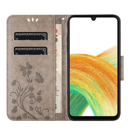 Чехол-книжка Butterfly Flower Pattern для Samsung Galaxy A24 / A25 5G - серый