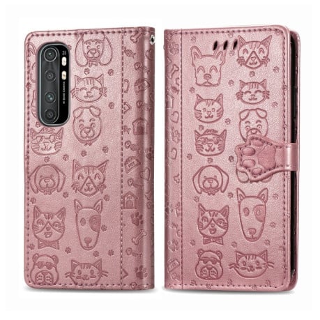 Чохол-книжка Cute Cat and Dog Embossed на Xiaomi Mi Note 10 Lite - рожеве золото