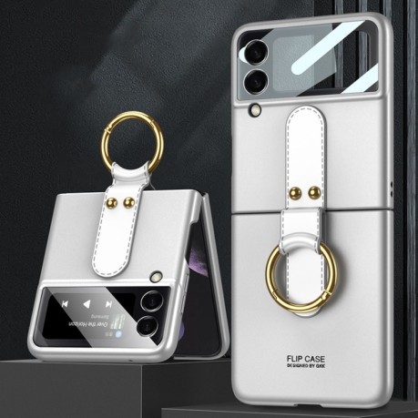 Противоударный чехол GKK Ultra-thin with Ring Holder для Samsung Galaxy Z Flip3 5G - серебристый