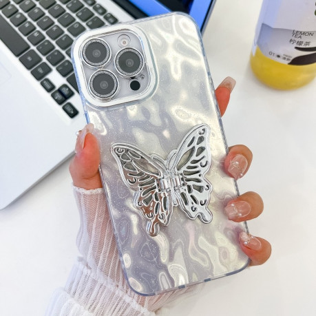 Чохол протиударний Plating Glitter Texture Butterfly для iPhone 16 Pro - White Wrinkles