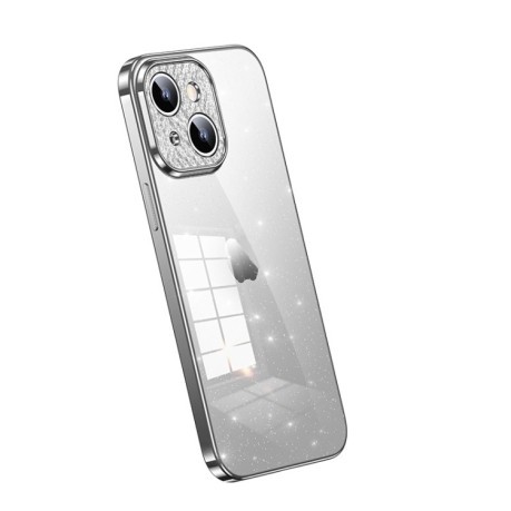 Противоударный чехол SULADA Electroplated Transparent Glittery TPU для iPhone 15 Plus - серебристый