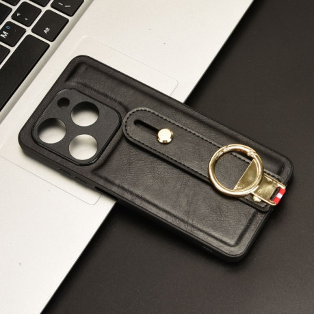 Противоударный чехол Wristband Leather Back для Infinix Smart 8 - черный
