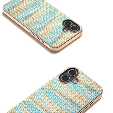 Чехол Electroplated Frame Color Lattice Texture PU для  iPhone 16 Plus - синий