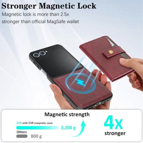 Чохол Kalebol Magnetic Button з кишенькою на карт та MagSafe на Samsung Galaxy Filp 7 - червоний