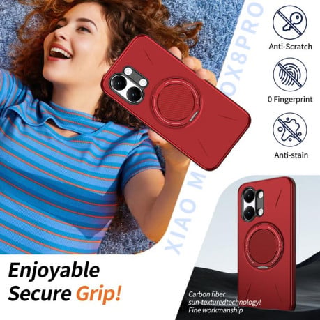Чохол Metal Rotation Holder MagSafe TPU Hybrid PC з металевим поворотним тримачем і MagSafe на Xiaomi Redmi Turbo 5 Max 5G / Poco X8 Pro Max 5G — червоний