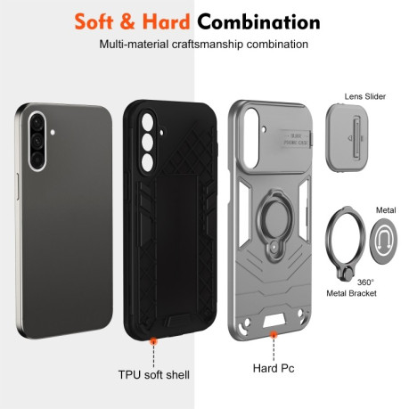 Противоударный чехол Sliding Camshield Ring Holder для Samsung Galaxy A36 - серый