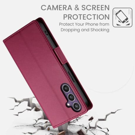 Чохол-книжка Side Buckle з магнітною застібкою та матовою шкірою на Samsung Galaxy S25 FE 5G - винно-червоний