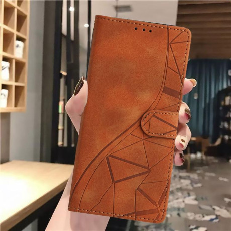 Чехол-книжка Triangles Embossed Leather для Motorola Edge 60 - коричневый