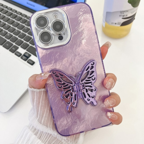 Чохол протиударний Plating Glitter Texture Butterfly для iPhone 16 Pro - Purple Tinfoil Texture