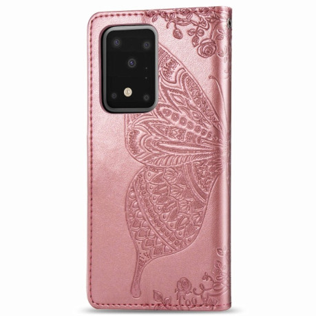 Чехол-книжка Butterfly Love Flower Embossed  на Samsung Galaxy S20 Ultra-розовое золото