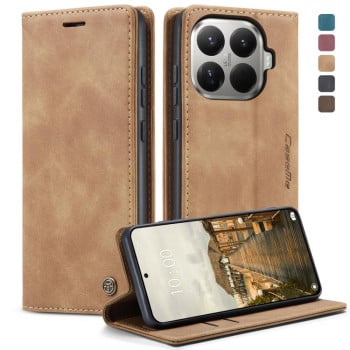 Чохол-книжка CaseMe-013 багатофункціональний з кишенькою на картку на Xiaomi 15T Pro - коричневий