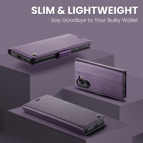 Чохол-книжка CaseMe 023 Butterfly Buckle Litchi RFID Anti-theft Leather для Xiaomi Poco X7 Pro - фіолетовий