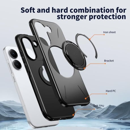 Чохол Metal Rotation Holder MagSafe TPU Hybrid PC з металевим поворотним тримачем і MagSafe на Xiaomi Redmi Turbo 5 5G / Poco X8 Pro 5G — чорний