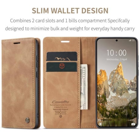 Чехол-книжка CaseMe-013 многофункциональный с кармашком на карт на Xiaomi 15T - коричневый