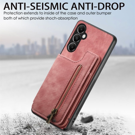 Протиударний чохол Retro Painted Zipper Wallet для Samsung Galaxy M15 - рожевий