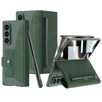 Чохол-книжка GKK Integrated Armor Flip Leather Case with Pen Slot, Stylus Not Included на Samsung Galaxy Fold8 Ultra 5G — зелений