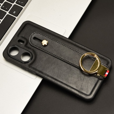 Противоударный чехол Wristband Leather Back для   Xiaomi Redmi 13C/Poco C65 - черный