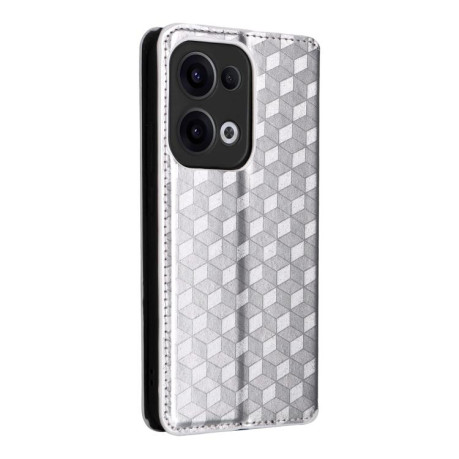 Чохол-книжка Cubic Grid Flip Leather для OPPO Reno13 5G - сріблястий