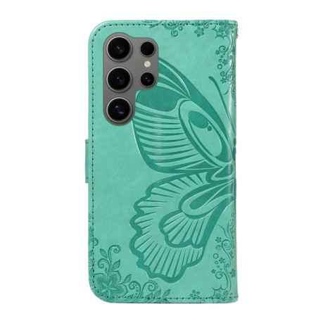 Чехол-книжка Swallowtail Butterfly Embossed Leather для Samsung Galaxy S25 Ultra 5G - зеленый