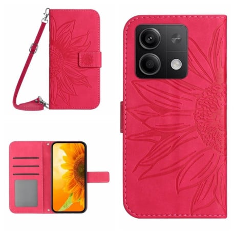 Чехол-книжка Skin Feel Sun Flower для Xiaomi Redmi Note 13 4G Global - пурпурно-красный