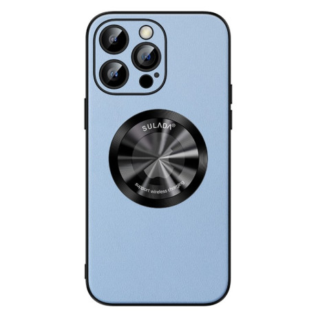 Кожаный чехол SULADA Microfiber Leather MagSafe Magnetic на iPhone 15 Pro Max - голубой