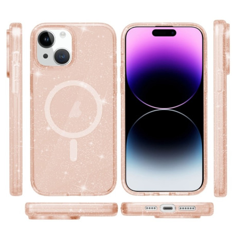 Противоударный чехол Terminator Style Glitter для iPhone 15 Plus - розовое золото