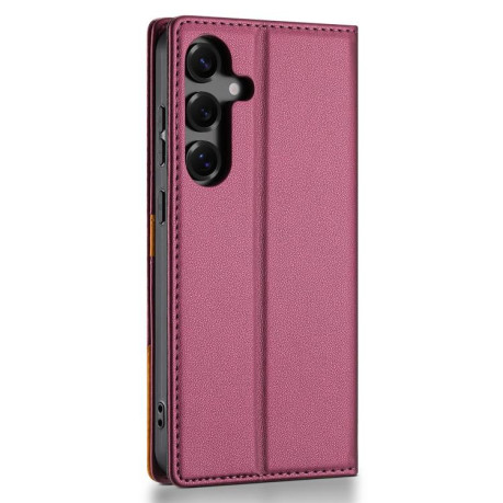 Чохол-книжка N.BEKUS P3 RFID Stitching з кишенькою на карток на Samsung Galaxy S25 FE 5G - винно-червоний