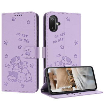 Чохол-книжка Embossed Kitten Phone Leather для Samsung Galaxy M06 5G - фіолетовий