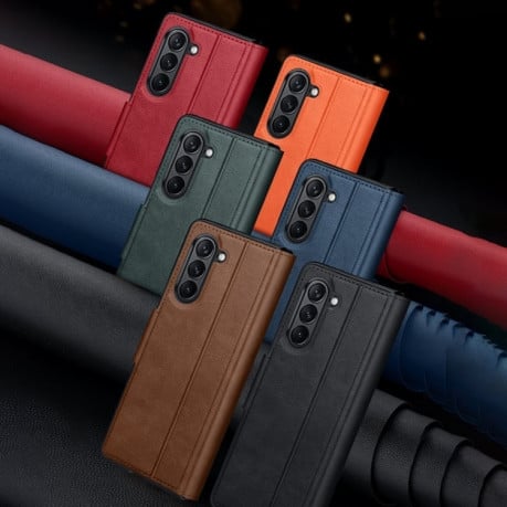 Кожаный чехол-книжка SULADA All-inclusive Magnetic Snap Flip Leather для Samsung Galaxy  Fold 6 - оранжевый