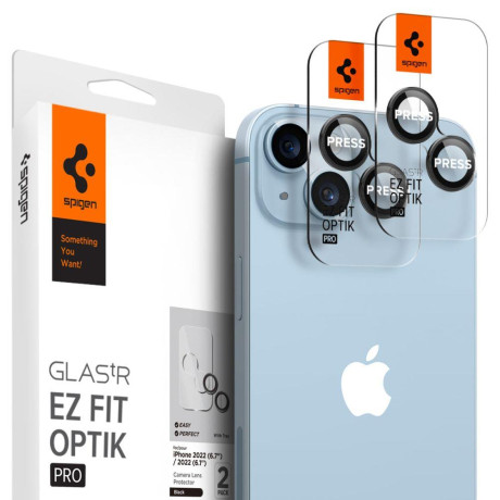 Комплект защитных стекол 2шт на камеру Spigen Optik.Tr Camera Lens для iPhone 14/14 Plus - Black