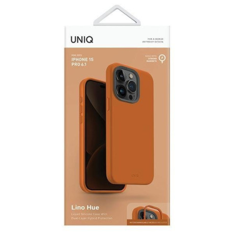 Оригінальний чохол UNIQ etui Lino Hue для iPhone 15 Pro - помаранчевий