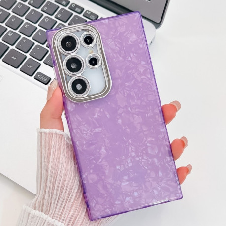 Противоударный чехол Plating Glitter Texture TPU with Lens Film для Samsung Galaxy S25 Ultra 5G - Purple Shell Pattern