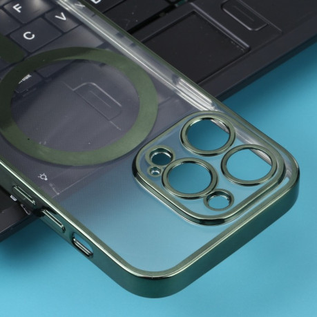 Противоударный чехол MagSafe Electroplating Straight для iPhone 14 Pro - темно-зеленый