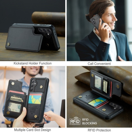 Чехол CaseMe C22 Card Slots Holder RFID Anti-theft для Samsung Galaxy S24 FE 5G - черный