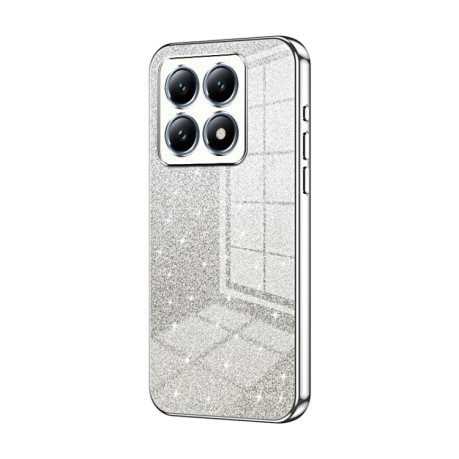 Ударозащитный чехол Gradient Glitter Powder Electroplated на Xiaomi 14T Pro - серебристый