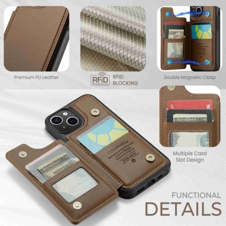 Чехол CaseMe C22 Card Slots Holder RFID Anti-theft для iPhone 15 Plus - коричневый