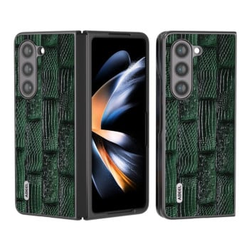 Противоударный кожаный чехол ABEEL Genuine Leather Mahjong Texture Series для Samsung Galaxy Fold 5 - зелёный