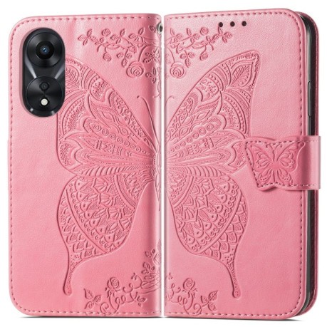 Чехол-книжка Butterfly Love Flower Embossed для OPPO A58 4G - розовый