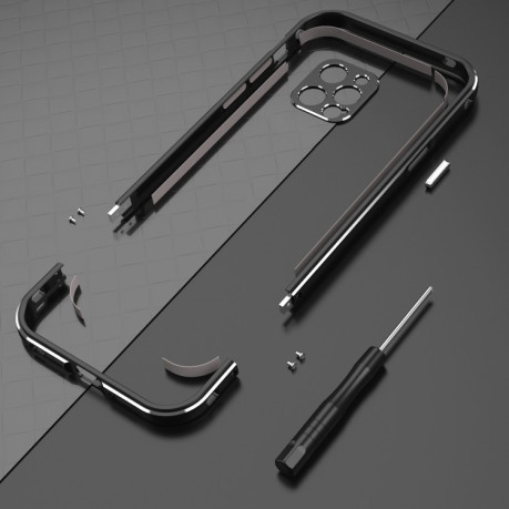 Металлический бампер Aurora Series для iPhone 12 - черно-серебристый