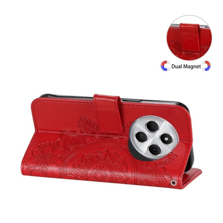 Чехол-книжка 7-petal Flowers Embossing для Xiaomi Redmi 14C 4G/Poco C75/Redmi A4 5G - красный