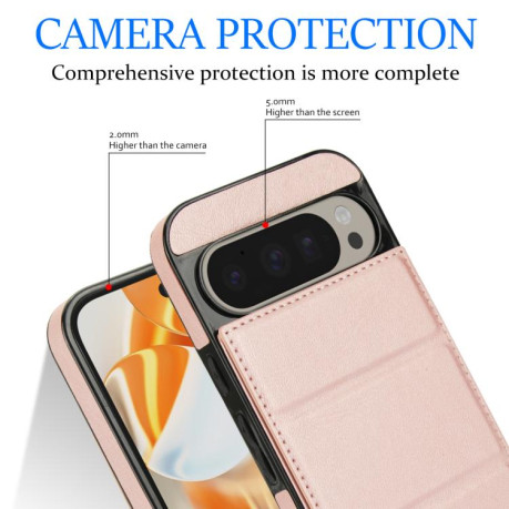 Протиударний чохол Tri-fold Holder Leather Phone Case with Card Slot для Google Pixel 9 / 9 Pro - рожеве золото