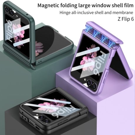 Протиударний чохол GKK Electroplating + Glass для Samsung Galaxy Flip 6 - рожевий