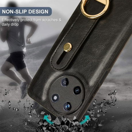 Противоударный чехол Wristband Leather Back для iPhone 14 Pro Max - черный
